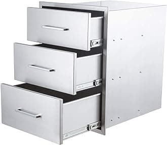 18" W x 23" H x 23" D Outdoor Kitchen Drawers Stainless Steel Triple Drawer