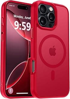 Strong Magnetic for iPhone 16 Pro Phone Case, [Compatible with Magsafe][16FT Mil-Grade Drop Protection] Slim Thin Translucent Matte Protective Cover Case for iPhone 16 Pro Case, Red