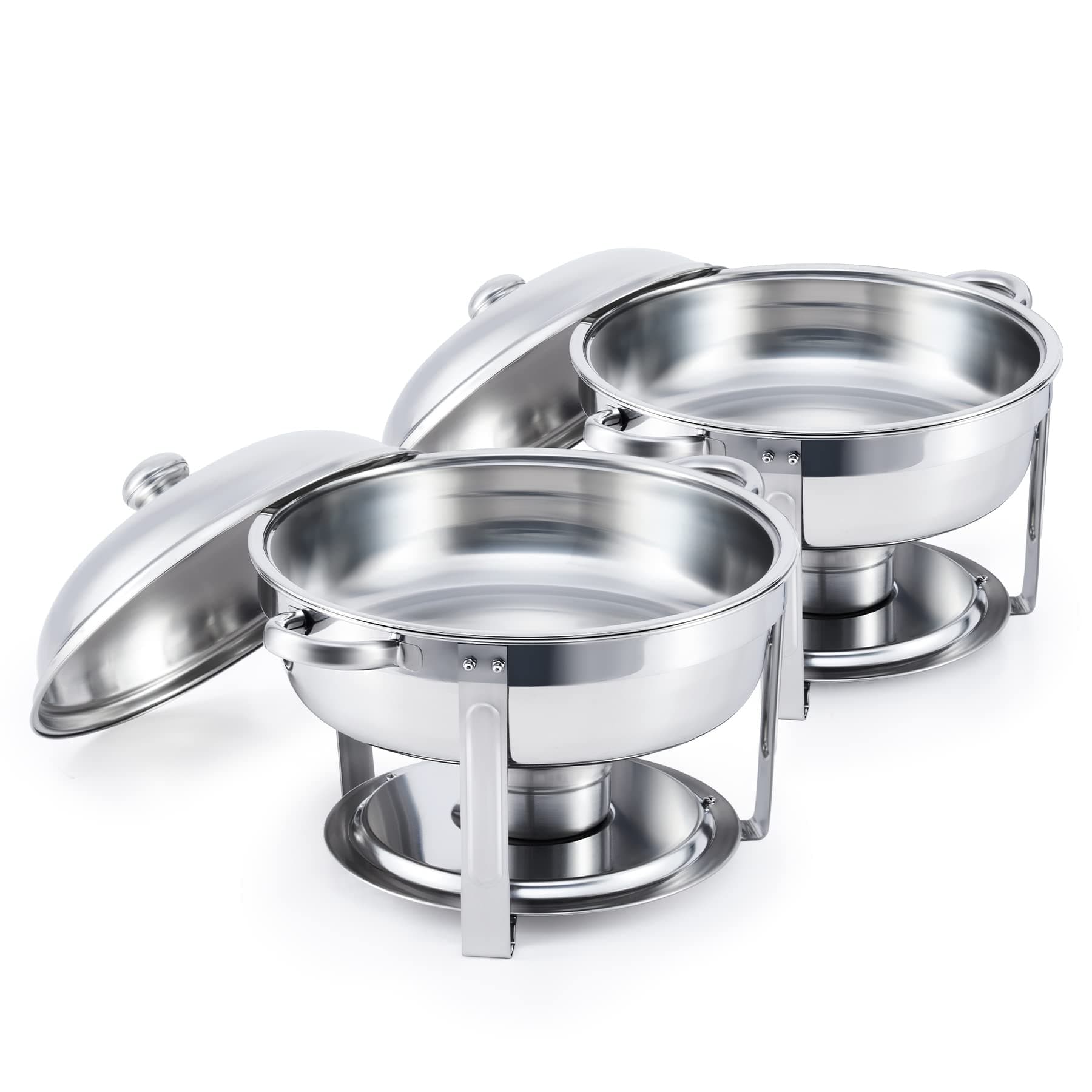 WILPREP 2 Pack 5QT Round Chafing Dish Buffet Set, Stainless Steel Chafer and Food Warmer Kit with Food & Water Pans Lids Fuel Holders, Buffet Serving Utensils for Restaurant Catering Parties Weddings