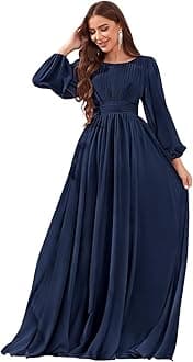 Long Sleeve Chiffon Bridesmaid Dresses for Women A-line Pleated Wedding Formal Evening Dress