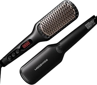 Pro Ceramic Ionic Hair Straightener Brush for Home Salon, Straightening Hair Brush with 20s Heating Tech, Auto-Off, Anti-Scald with Universal Dual Voltage,Rotatable Power Cord, Black