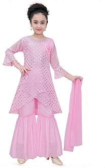 CLOTH ADDAEthnic Indian Girls Kurta Plazzao Dress Set, Thread Sequin Embriodery, Size 3 Years to 16 Years