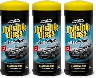 Invisible Glass 90166-3PK Large Glass Cleaning Wipes for Streak-Free Windows, Mirrors, and Glass, Lint-Free, Ammonia-Free, Tint-Safe, for Home and Auto, Canister, 28 Count (Pack of 3)