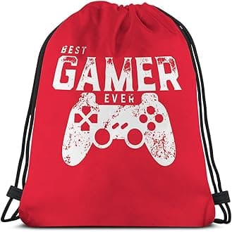 Best Gamer Ever Drawstring Bags Backpack Bag Video Games Geek Gamer Controller Joystick Funny Quote Red Color Art Sport Gym Sack Drawstring Bag String Bag Yoga Bag for Men Women