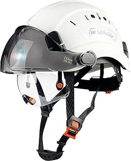 SAFEBUILDER Construction Safety Helmet with Build-in Visor ABS Hard Hat with Visor Adjustable Ventilation Hardhats Work Head Protection ANSI/ISEA Z89.1