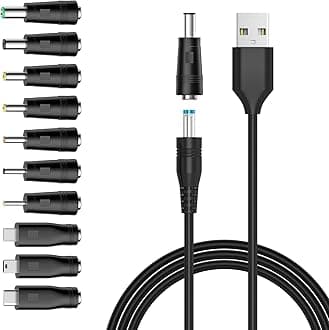 5V DC Power Cord, USB to DC Plug Charging Cord with 10 Adapter Plugs to Charge LED Pixel Light, USB-HUB, Mini Fan, Camera, Cartoon Watch, Mobile Phone