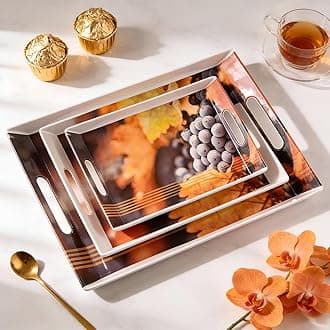 U.P.C Tray Set for Serving, Serving Tray Set of 3, Premium Printed Tray for Serving, Multipurpose Use Small Size Snack, Cookies and Salads Plate-(Small, Medium & Large).