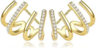 PANSHI Sterling Silver Post Earrings Silver Hoop Earrings for Women Trendy Stud Huggie Claw Earrings Cuff Hypoallergenic Jewelry Gifts