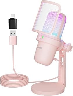 USB Microphone Gaming for PC Pink，Mini Computer Gaming Mic for PS4/ PS5/ Mac,Streaming Microphone for PC Gaming,Condenser Mic with RGB Streaming,PopFilter,Shock Mount for Recording,Podcasting