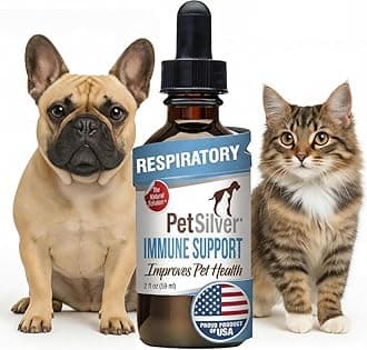 - PetSilver Immune Support - Promotes Respiratory Health in Cats & Dogs, Sinus & Kennel Cough Treatment, Natural Antibiotic, Allergy Relief, Chelated Silver Formula, Easy-to-Use Dropper, USA - 2 fl oz