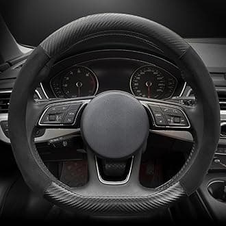 Carodi Suede Carbon Fiber Steering Wheel Cover Car Non-Slip Leather Car Interior Fitting 15-inch Universal（D-Shape,Black ）