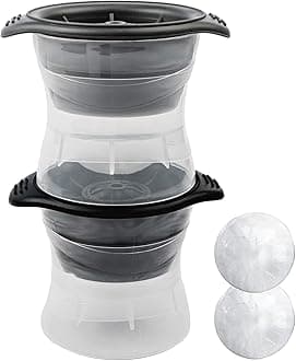 Meetall 2 Pack Round Large Ice Ball Mold for Whiskey,Cocktail and Soft Drinks.Slow Melting,Long-lasting Chilled,Super Large Sphere Ice Cube Maker.Jumbo Size in 2.5 inch.2 Colors Grey and Black.
