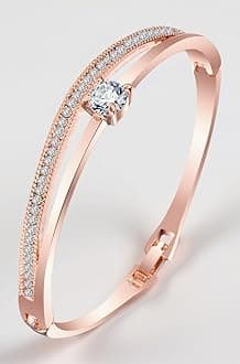 Stylish 18k Rose Gold Plated Crystal Bangle Bracelet for Women-(9814b)