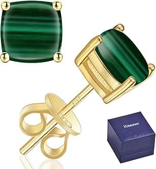 KosuwoGRA Mens S925 Sterling Silver Moissanite Stud Earrings- 2.0CT D Color Lab Created Diamond 18K White Gold Plated Earring for Men Women (Malachite-gold)