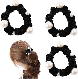 Velvet Pearl Hair Scrunchies for girls and women Skinny Hair ties Multicolor Pack of 10