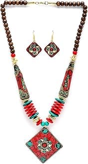 Shining Diva Fashion Latest Stylish Traditional Tibetan Pendant Necklace Jewellery Set for Women
