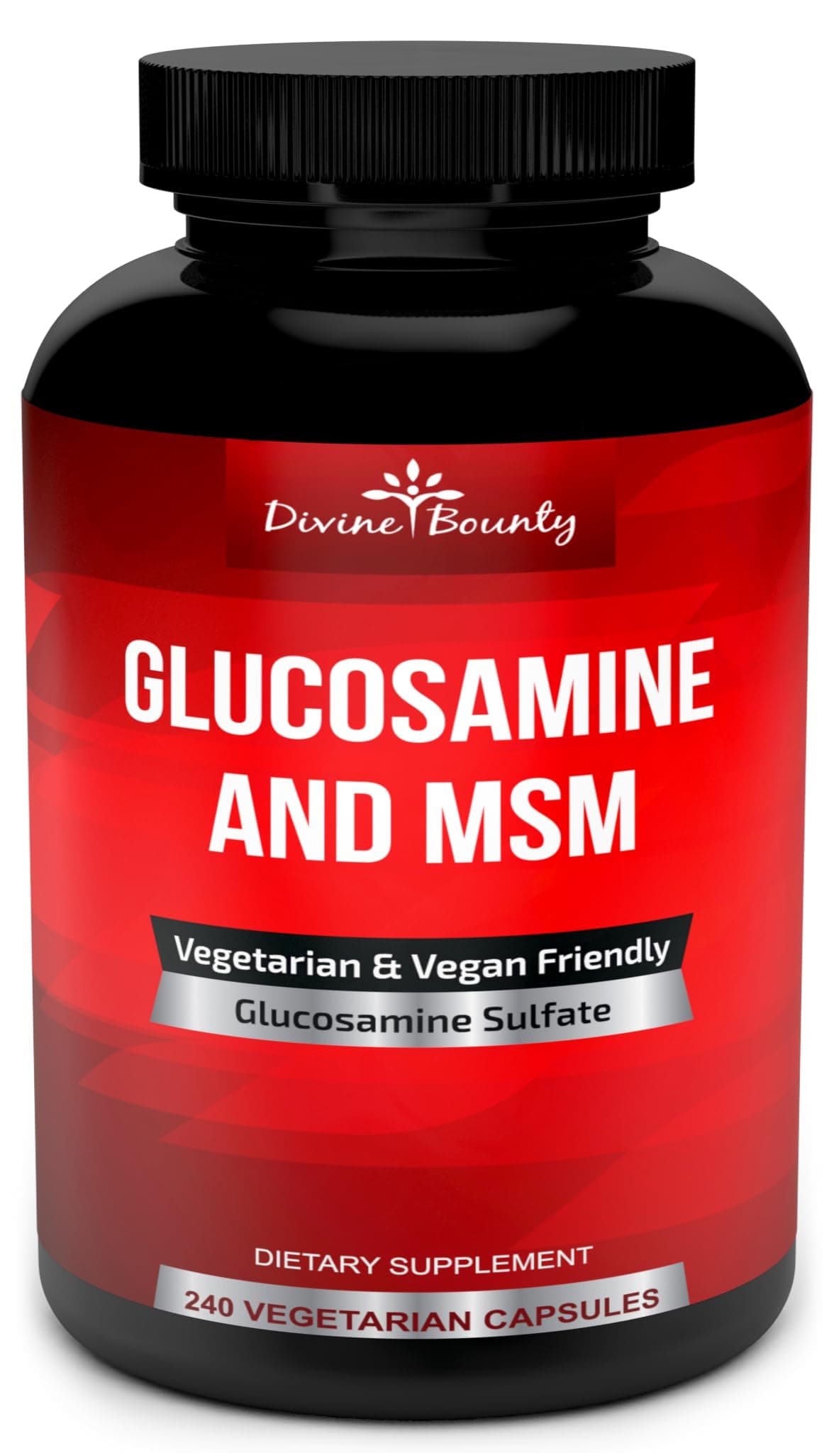 Divine Bounty Glucosamine Sulfate Supplement (2000mg per Serving) with MSM - 240 Small Vegetarian Capsules - No Shellfish or Harmful Additives