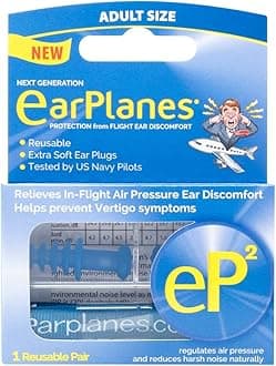 EP2 by Cirrus Healthcare Second Generation EarPlanes Earplugs Ear Protection from Flight Air and Noise Sound (1 Reusable Pair)