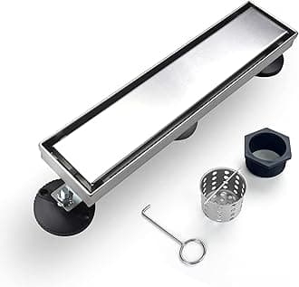 Linear Shower Drain, 12 inch Drain with Tile Insert 2-in-1 Panel, Brushed 304 Stainless Steel Shower Floor Drain, Linear Drain with Hair Strainer and Adjustable Feet