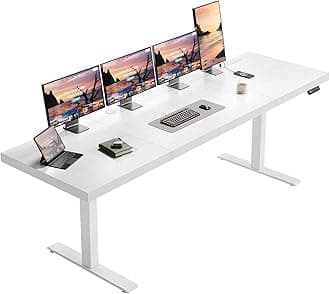 OffiGo 79 Inch Executive Electric Standing Desk, Height Adjustable Desk with Power Outlet & 1.38" Thick 3-Piece Desktop, Sit Stand Computer Desk for Home, Office, Conference Room, White