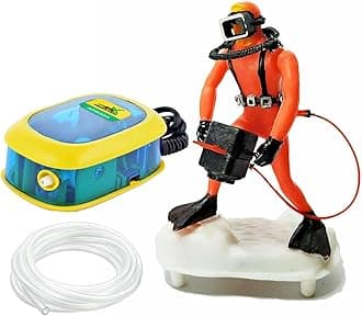 Jainsons Pet Products Aquarium Scuba Diver Decoration with Air Pump & Bubble Tube Oxygen Aerator Kit for Fish Tank Moving Diver Bubbler Ornament Fun & Functional Aquarium Decor