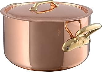M'Heritage 200 B 2mm Polished Copper & Stainless Steel Stewpan With Lid, And Brass Handles, 6.1-qt, Made in France