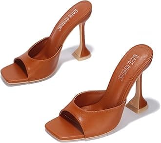 Cape RobbinLithe Sexy High Heels for Women, Square Open Toe Shoes Heels - Tan Size 9