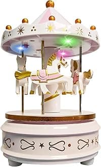 WEofferwhatYOUwant White Carousel Music Box - Rotating Horses with Colorful LED Lights, Classic Music Für Elise - Elegant Cake Decoration, Baby Gifts, Baby Gifts, Sleep Aid, Vintag Bedroom Decor