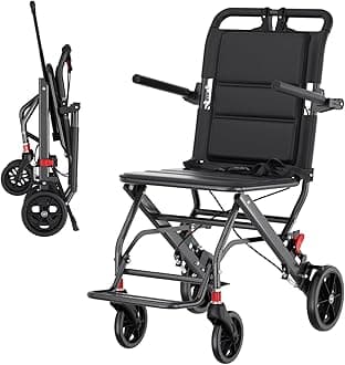 Hopelight (Only 15lbs) Portable Wheelchair Lightweight Foldable, with Telescopic Handle & Storage Bag & Hand Brake, Transport Travel Wheelchair for Adults