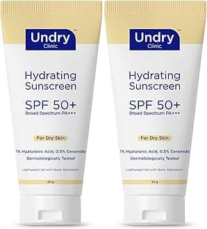 Hydrating Sunscreen SPF 50+ PA+++ | Lightweight Gel with 1% Hyaluronic Acid & 0.5% Ceramide | Broad Spectrum Protection for Dry Skin | Dermatologically Tested | Pack of 2 (50g Each)