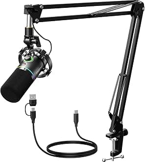MAONO XLR/USB Dynamic Microphone Kit, RGB Podcast Mic with Software, Mute, Gain Knob, Volume Control, Boom Arm for Streaming, Gaming, Voice-Over, PD200XS Matte Black