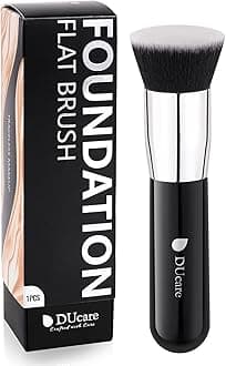 DUcare Flat Top Kabuki Foundation Brush for Liquid Makeup,Professional Stick Buffing Blending Mineral Powder Large Makeup Face Brush, Black