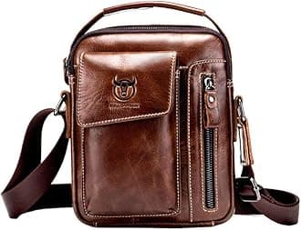 Hebetag Small Leather Shoulder Bag Crossbody Pack for Men Outdoor Travel Business