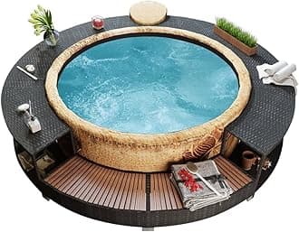 Hot Tub Surround Black Poly Rattan 56.15kg/123.53ib