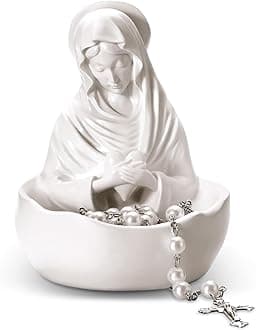 Our Lady of Grace Statue Virgin Mary Keepsake Rosary Holder, 5" Blessed Mother Statues, Resin Relic, Catholic Gifts for Women Religious Home Decor