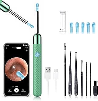 Ear Canal Cleaner with 1080P Camera - Earwax Remover Tool with 8 Pcs Ear Set - Ear Cleaning Kit with 6 Ear Spoon - Ear Camera for iOS & Android (Green)