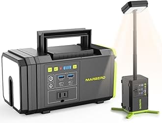 MARBERO - 118Wh Portable Power Station with Telescoping Camping Lights for Camping Hiking 32000mAh 160W Max Power Bank with AC Outlet, Solar Generator with Light