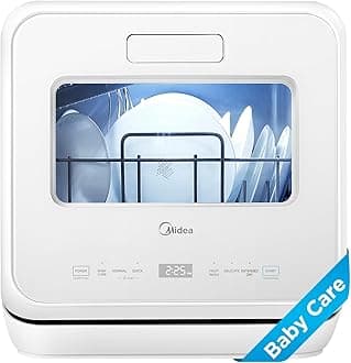 MDC17P4CWW Portable Countertop Mini 1.32Gal Built-in Water Tank, Baby Care, No Hookup Needed, 360° Dual Spray,High-Temp wash, Dishwasher for Apartments& RVs, White, Whole