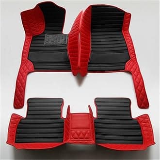 Custom car Floor mats Suitable for 98% car Truck SUV,car mats All Weather Personalized,Full Coverage Luxury Car Mats, Anti-Slip Leather Floor mats.Floor Liner Car Accessories (Red+Black Strip Shape)