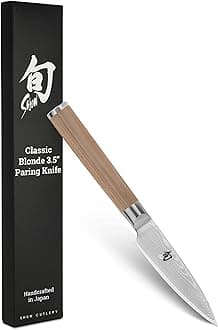 Shun Classic Blonde 3.5" Paring Knife, Handcrafted Japanese Vegetable & Fruit Knife, VG-MAX Core with Damascus Stainless Steel Cladding, Pakkawood Handle, Small Tool for Peeling, Coring & Cutting