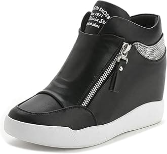 Ckrola Womens Fashion Platform Shoes Hidden Wedge Heel High Top Sneakers for ...