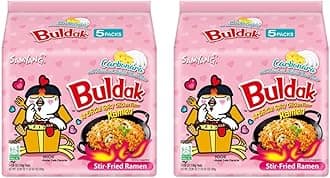 Samyang Buldak Spicy Ramen, Hot Chicken Ramen, Korean Stir-Fried Instant Noodle, Carbonara, 2 Bags with 10 Pack