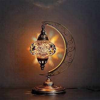 Asylove Turkish Moon Lamp, Mosaic Moroccan Table Lighting, Standing Turkish Lamp, Decor Home Floor Lighting Accessory, Total Dim. 7.5 x 11 x 18 inches (Yellow)