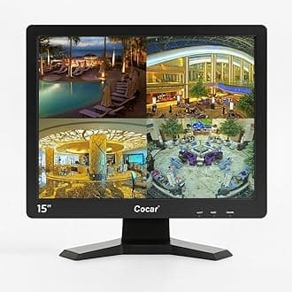 Cocar 15" CCTV Security Monitor (BNC VGA HDMI with Built-in AV Speaker) 4:3 HD Display LCD Screen Display with USB Media Player for Home Surveillance Camera STB PC