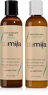 Damila Salt & Sulfate Free Shampoo & Conditioner for Keratin and Color Treated Hair - Professional Keratin Value Pack for Damaged, Frizzy, Curly, Dry & Thin Hair - Shampoo Sin Sal (4.0 Fl Oz)