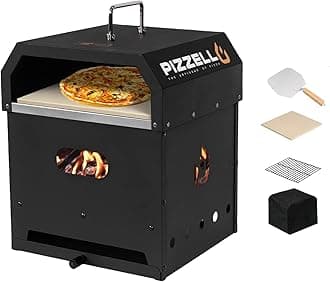 PIZZELLO 12" Outdoor Pizza Oven 4 in 1 Wood Fired 2-Layer Detachable Outside Ovens With Pizza Stone, Pizza Peel, Cover, Cooking Grill Grate, Pizzello Gusto