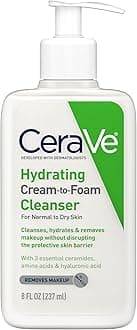 Hydrating Cream To Foam Cleanser, Makeup Remover Face Wash For Dry Skin, Foaming Facial Cleanser With Hyaluronic Acid, Normal To Dry Skin, Fragrance Free & Non Comedogenic, 8 Fluid Ounces