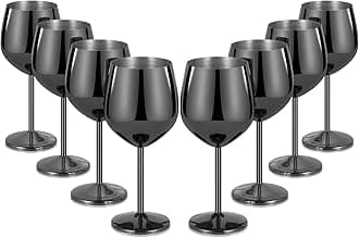 Lifecapido Stainless Steel Wine Glasses Set of 8, 18oz Stainless Steel Wine Goblet, Black Wine Glasses, Metal Wine Glasses with Cup Brush for Party Office Wedding Anniversary, Great for Red White Wine
