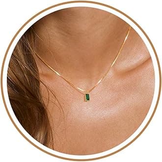 Diamond Necklaces for Women 14K Gold Plated Emerald Birthstone Necklace for Women Mothers Dainty Gold Necklace Blue Green Cubic Zirconia Pendant Necklace Birthday Gifts for Women Jewelry