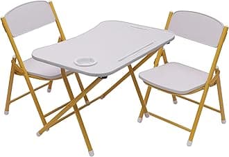 The Tickle Toe Kids Foldable Table and Chair Set (2-5 Years) - 1 Table + 2 Chairs, MDF with Metal Frame, Made in India, Table: 59L X 39W X 44H Cm; Chair: 28L X 28W X 54H Cm, Age 2-5 Years, White
